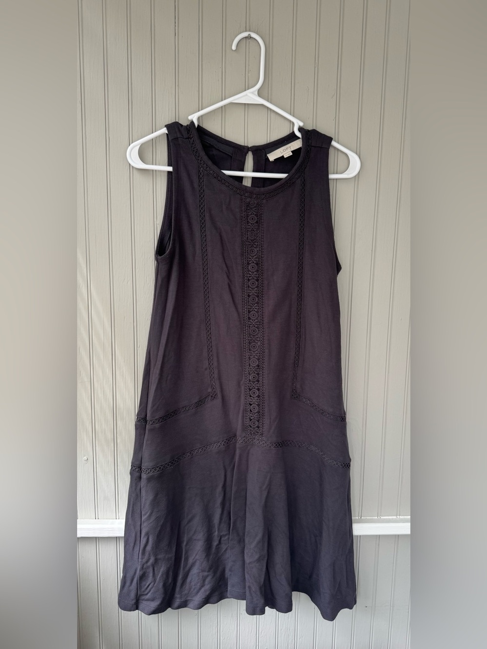 LOFT Women’s Sleeveless Dark Charcoal Crochet Tank Dress - Small - Picture 1 of 6
